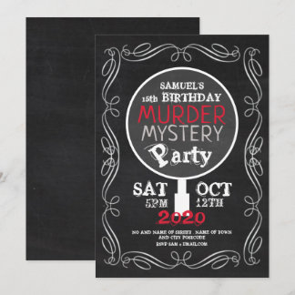 Murder Mystery, Chalkboard Birthday Party Invitation