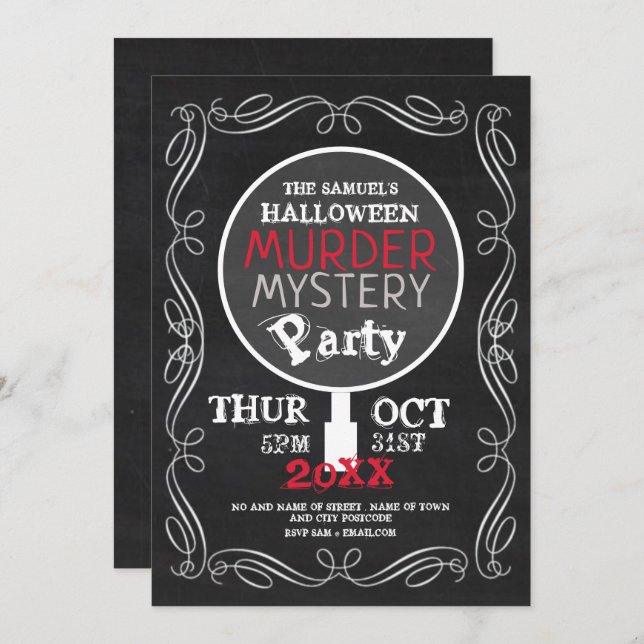 Murder Mystery, Chalkboard Halloween Party Invitation (Front/Back)