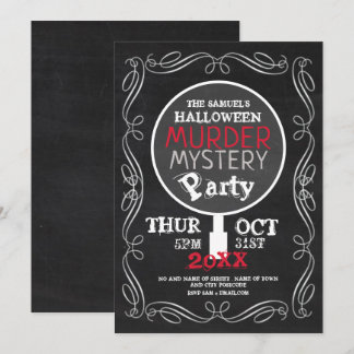 Murder Mystery, Chalkboard Halloween Party Invitation