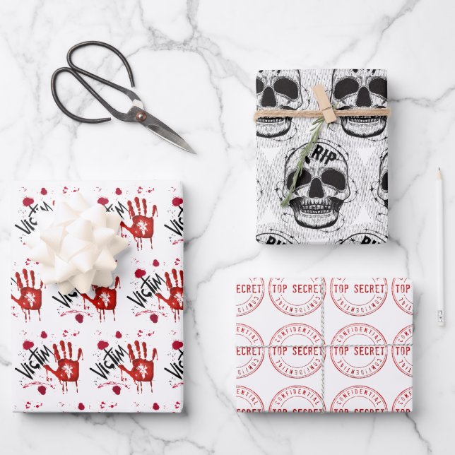 Murder mystery crime fan cold case blood wrapping  paper sheets (Front)