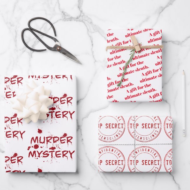 Murder mystery crime fan cold case blood  wrapping paper sheets (Front)