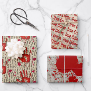Murder mystery crime fan cold case bloody  wrapping paper sheets