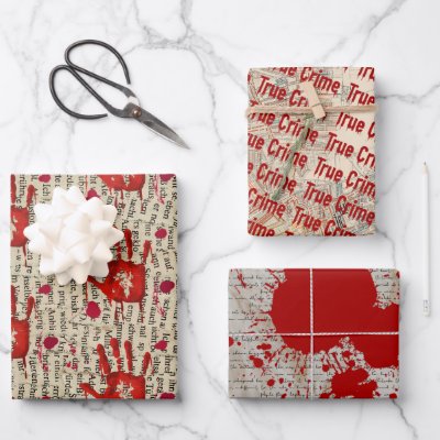 Murder mystery crime fan cold case bloody  wrapping paper sheets