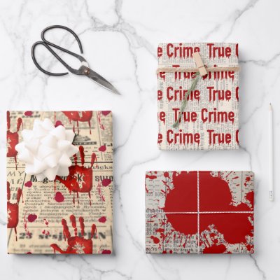 Murder mystery crime fan cold case bloody  wrapping paper sheets