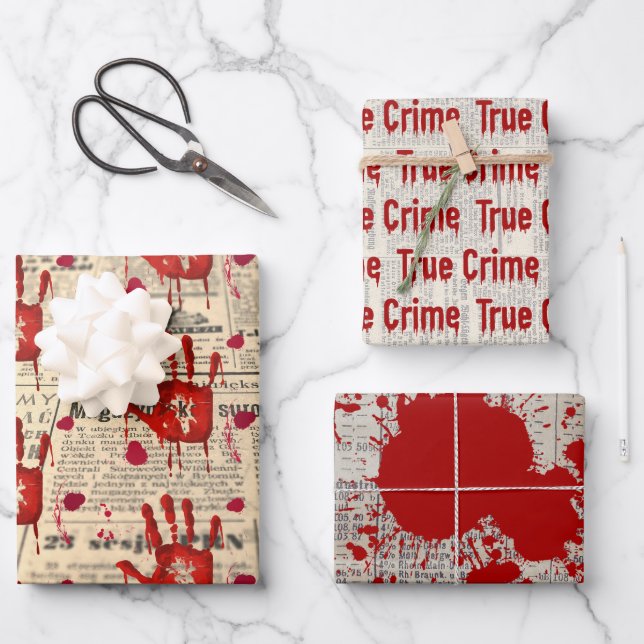 Murder mystery crime fan cold case bloody  wrapping paper sheets (Front)