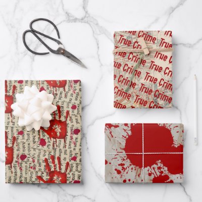 Murder mystery crime fan cold case bloody  wrapping paper sheets