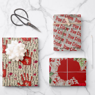 Murder mystery crime fan cold case bloody  wrapping paper sheets