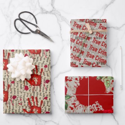 Murder mystery crime fan cold case bloody  wrapping paper sheets