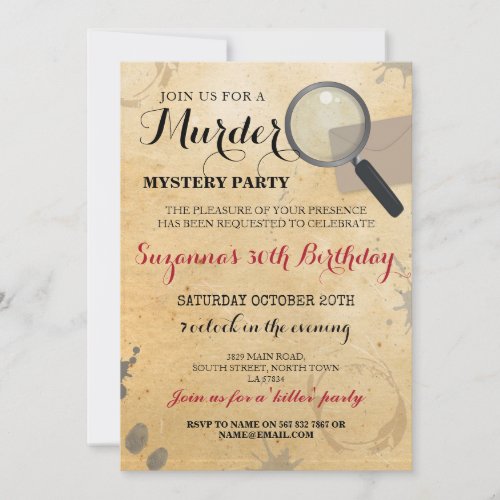 Murder Mystery Dinner Party Clues Invite