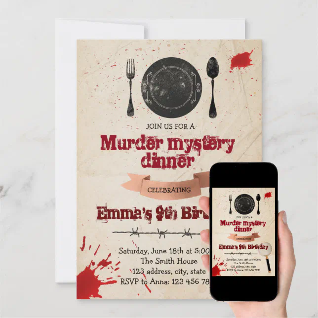 Murder mystery dinner party invitation | Zazzle