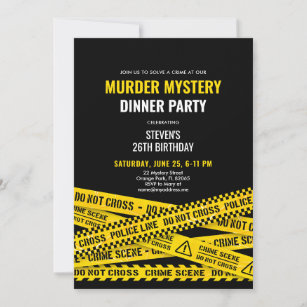 Murder Mystery Dinner Party Yellow Police Tapes Invitation