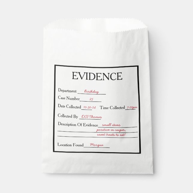 Murder Mystery Evidence  Favor Bag (Front)