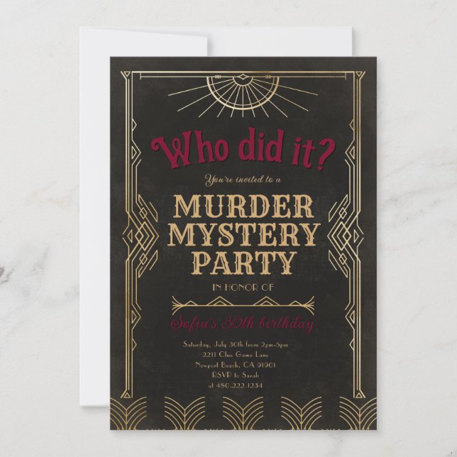 Murder Mystery Game Birthday Party Invitation (Front)