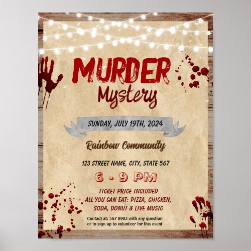 Murder mystery night school template poster