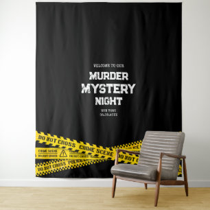 Murder Mystery Night with yellow police Tapes Tapestry
