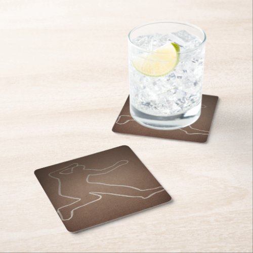 Murder Mystery Outlined Body Birthday Square Paper Coaster