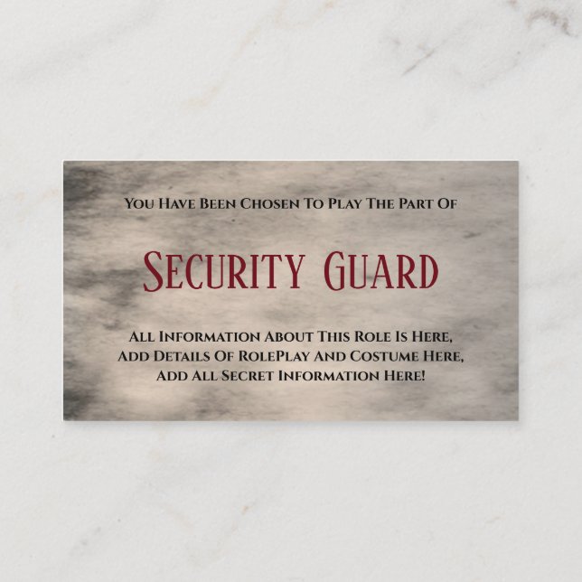 Murder Mystery Party "Security Guard" Enclosure Card (Back)