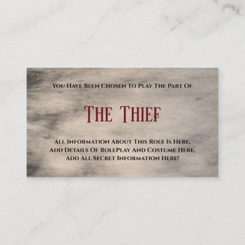 Murder Mystery Party The Thief Enclosure Card