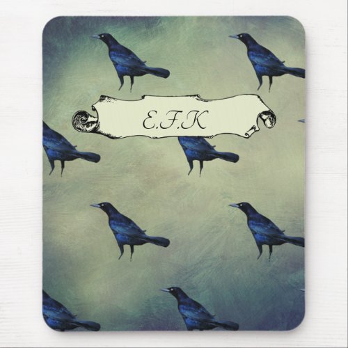 Murder of Crows Gothic Vintage Style Monogram Mouse Pad