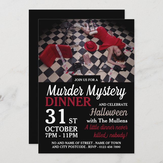Murder Scene, Murder Mystery Halloween Dinner Invitation (Front/Back)