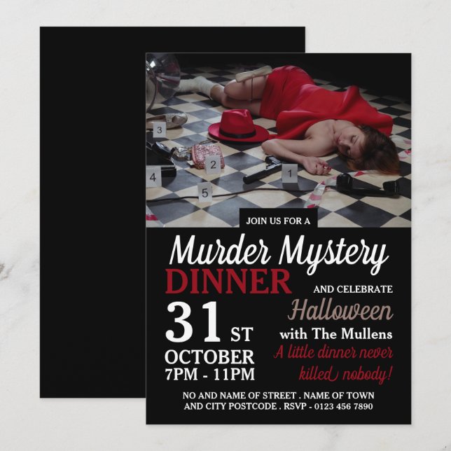 Murder Scene, Murder Mystery Halloween Dinner Invitation (Front/Back)