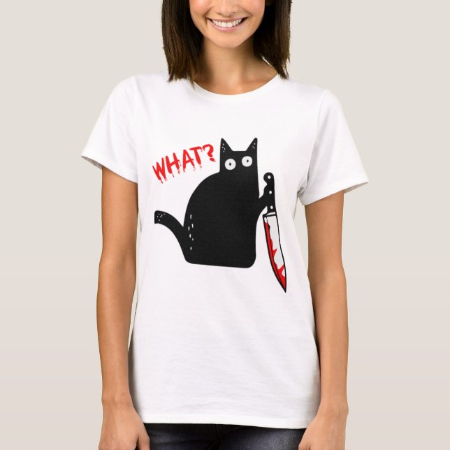 Murderous Cat Holding Knife Halloween Costume Cat  T-Shirt (Front)
