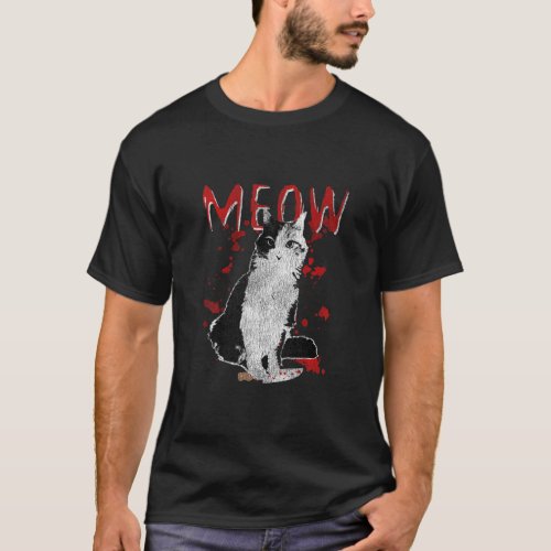 Murderous Cat With Knife Blood Splatter Costume Di T_Shirt