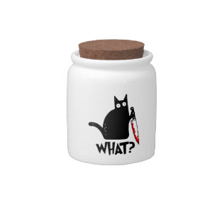 Murderous Cat With Knife Candy Jar