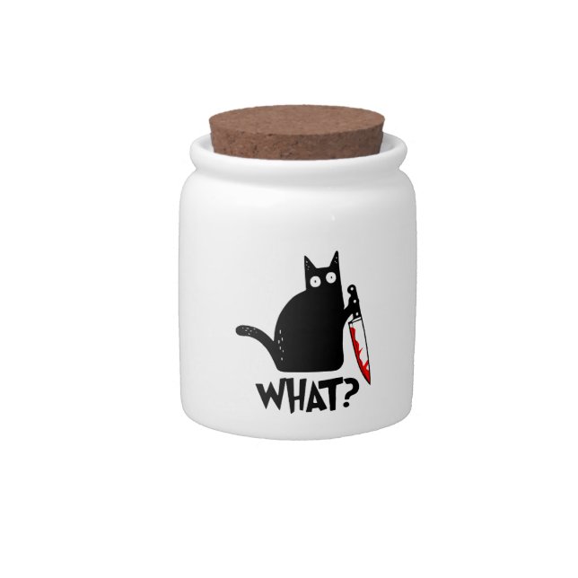 Murderous Cat With Knife Candy Jar (Front)