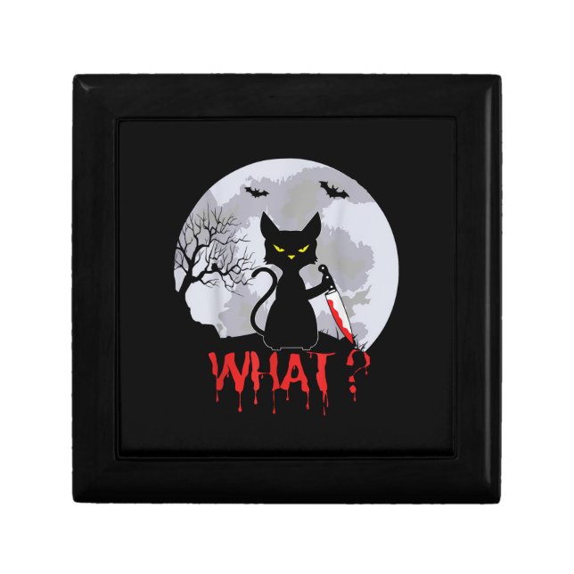 Murderous Cat With Knife, Cat What Halloween Tee,  Gift Box (Front)