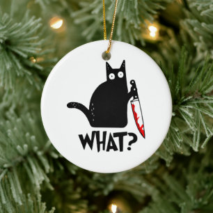 Murderous Cat With Knife Ceramic Ornament