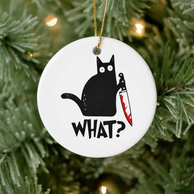 Murderous Cat With Knife Ceramic Ornament (Tree)