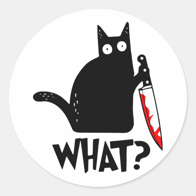 Murderous Cat With Knife Classic Round Sticker (Front)