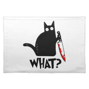 Murderous Cat With Knife Cloth Placemat