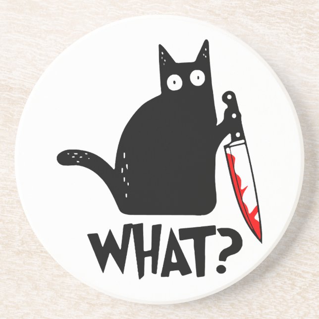 Murderous Cat With Knife Coaster (Front)