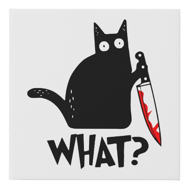 Murderous Cat With Knife Faux Canvas Print (Front)