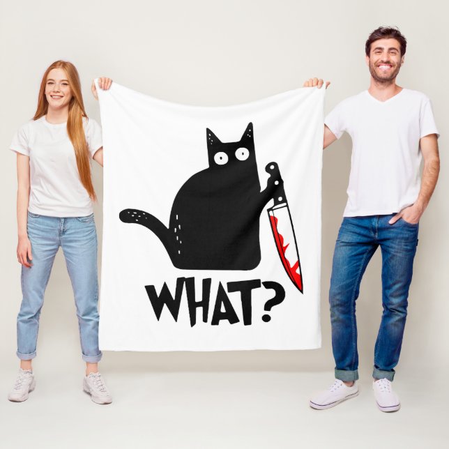 Murderous Cat With Knife Fleece Blanket (In Situ)