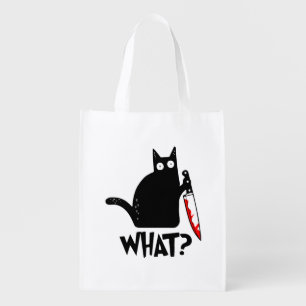 Murderous Cat With Knife Grocery Bag
