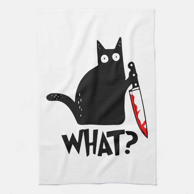 Murderous Cat With Knife Kitchen Towel (Vertical)