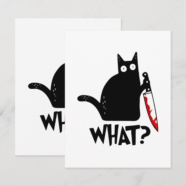 Murderous Cat With Knife Note Card (Front/Back)