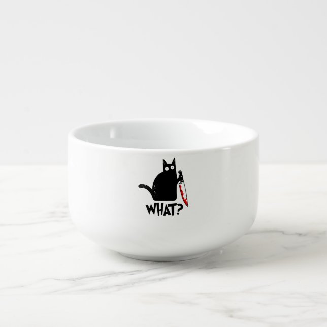 Murderous Cat With Knife Soup Mug (Front)