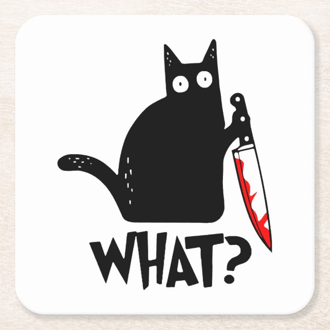 Murderous Cat With Knife Square Paper Coaster (Front)