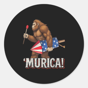 Murica Bigfoot 4th Of July American Flag Sasquatch Classic Round Sticker