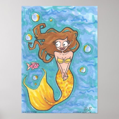 Muriel Mermaid fantasy Cartoon blue water art Poster