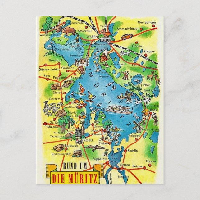 Muritz Germany Colorful Map Postcard (Front)