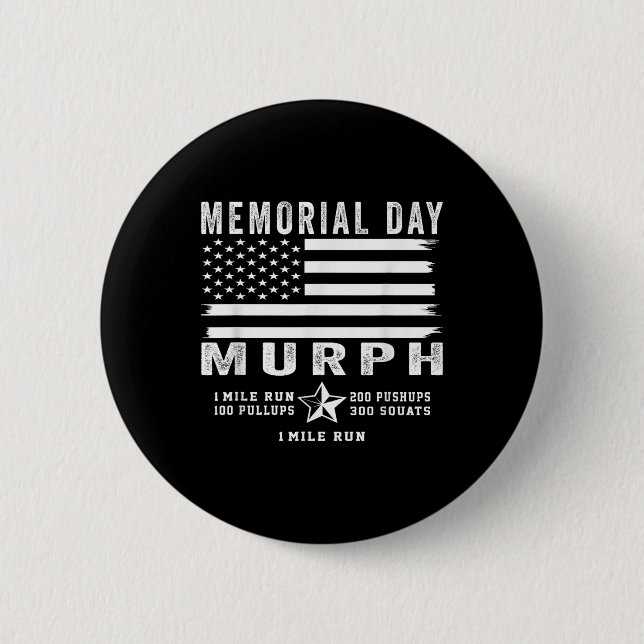 Murph Challenge Memorial Day Workout Gym Us Flag Button (Front)