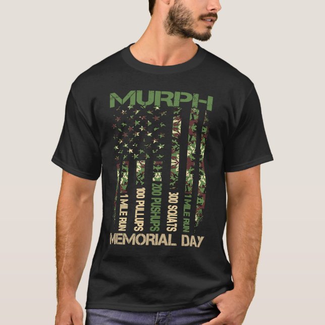 Murph Challenge  Memorial Day Workout WOD Camo Gym T-Shirt (Front)
