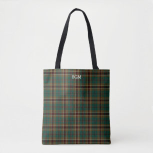 Murphy Clan Tartan Dark Green Plaid Monogram Tote Bag