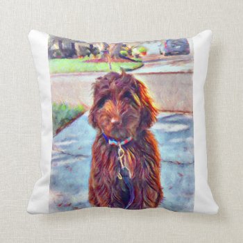 Murphy The Labradoodle Throw Pillow by Kathys_Gallery at Zazzle