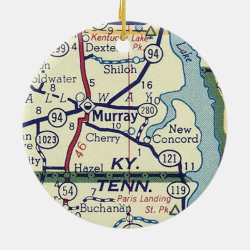Murray KY Vintage Map Ceramic Ornament